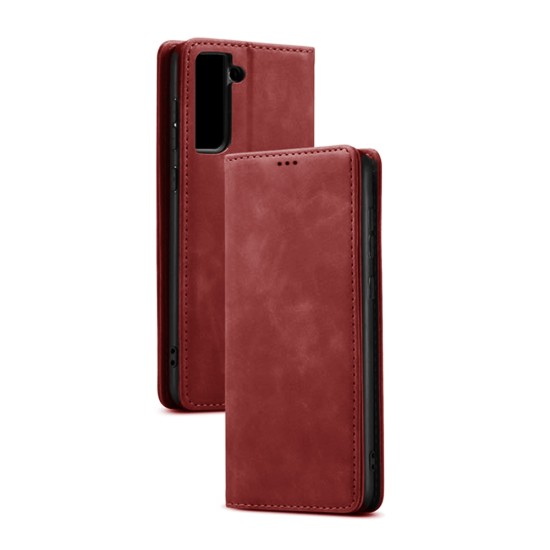 LEATHER FLIP COVER WITH INTERNAL POCKET FOR SAMSUNG GALAXY S21 PLUS RED